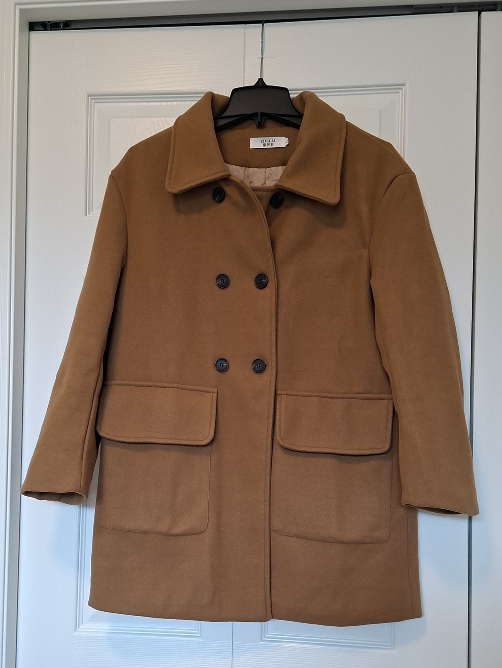 Tailored Double-Breasted Pea Coat in Camel
